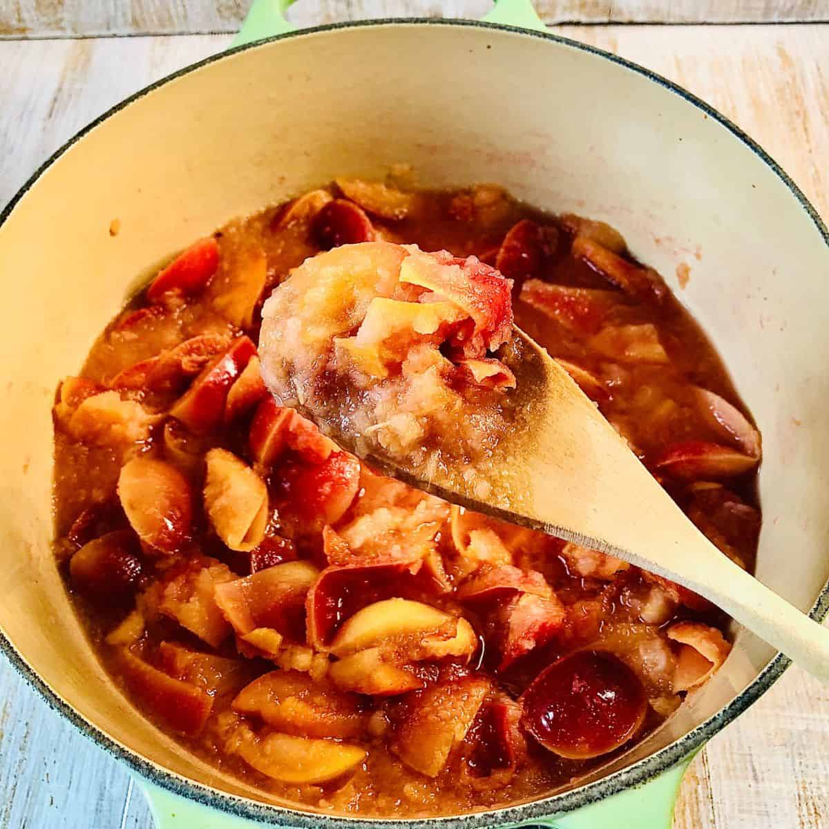 Pot of cooked crab apples before blending