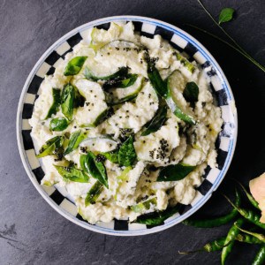 A plate of cucumber Pachadi. 