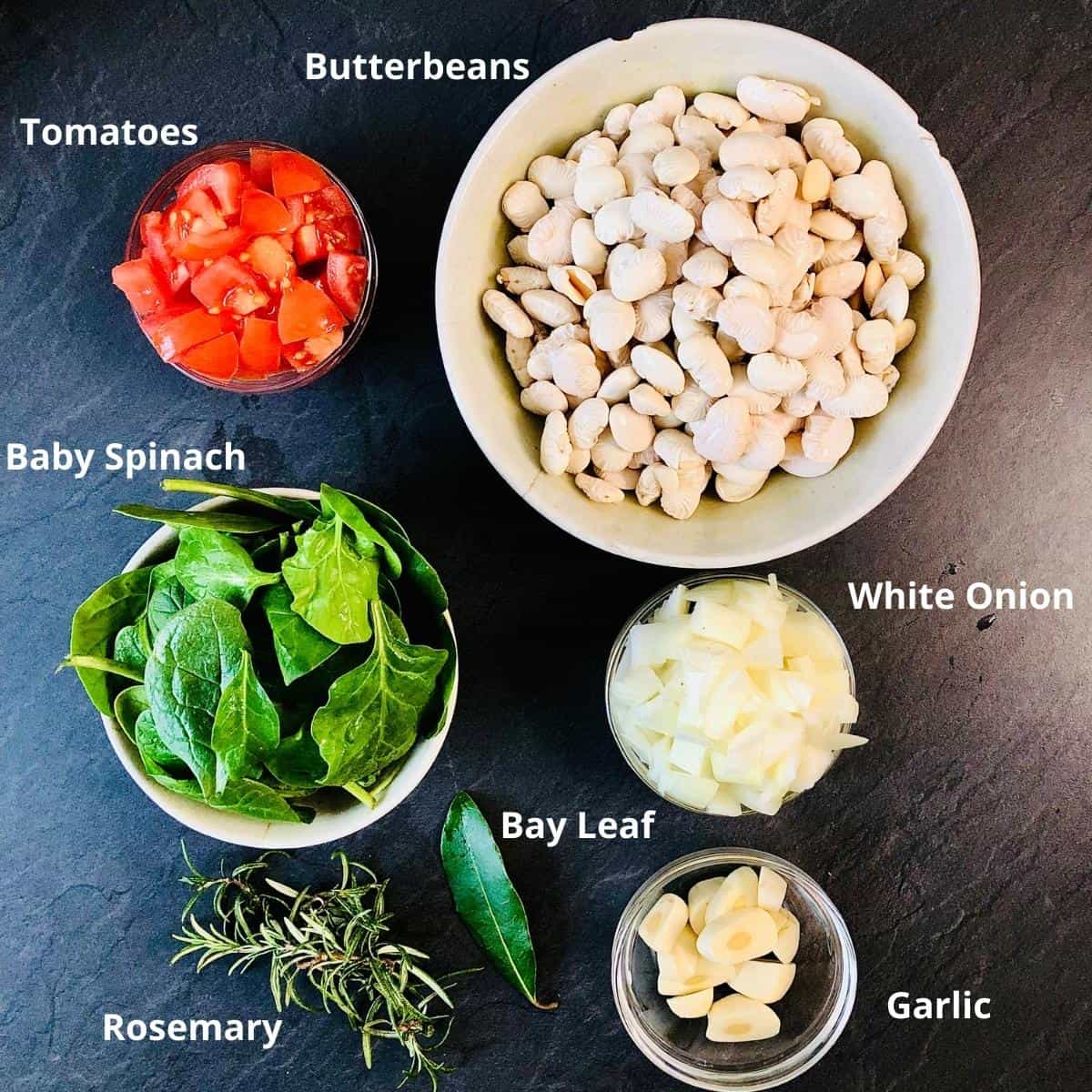 Butterbean stew ingredients. Annotated