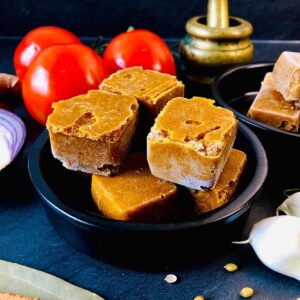 Indian gravy cubes in a shallow dish