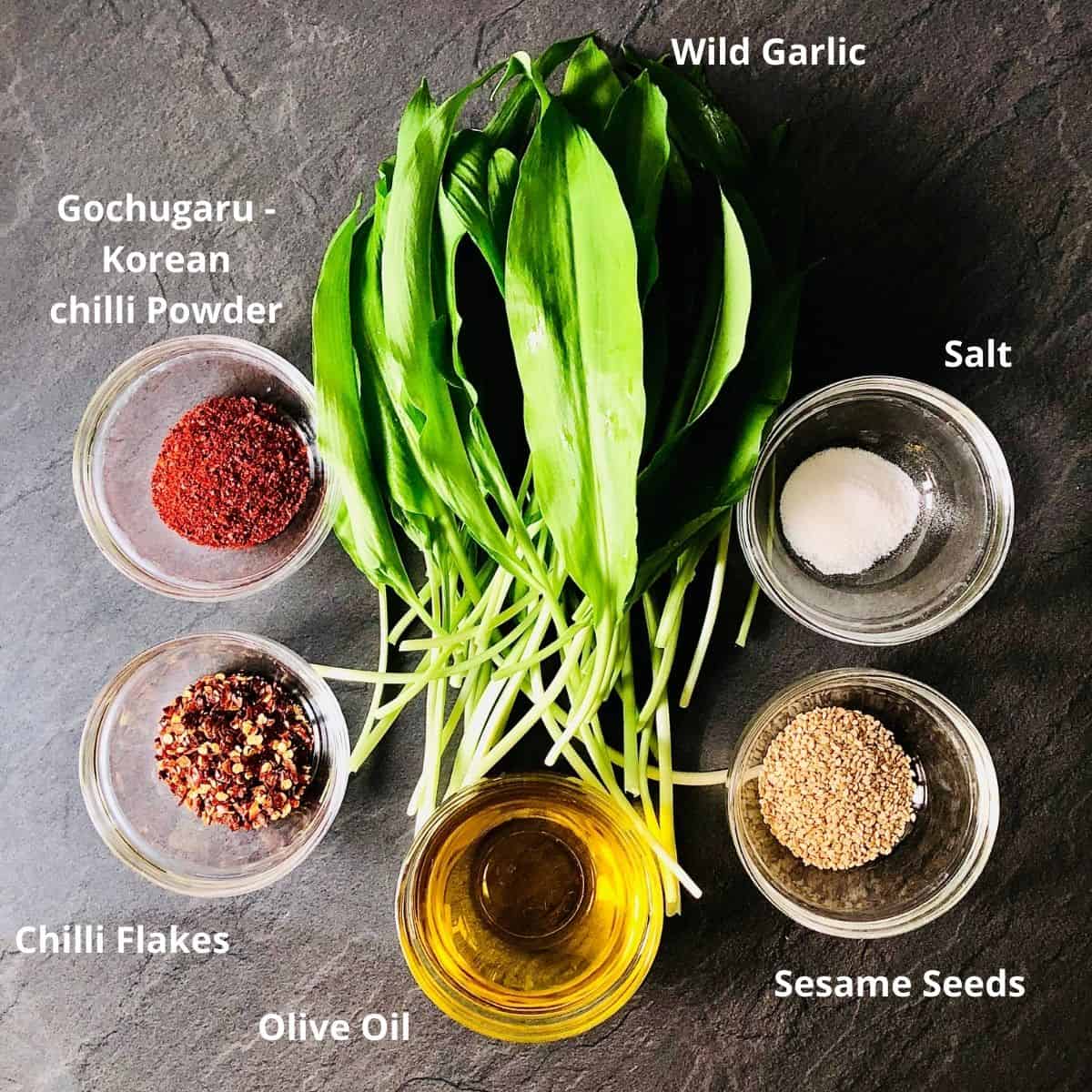 Wild garlic chilli ingredients. annotated