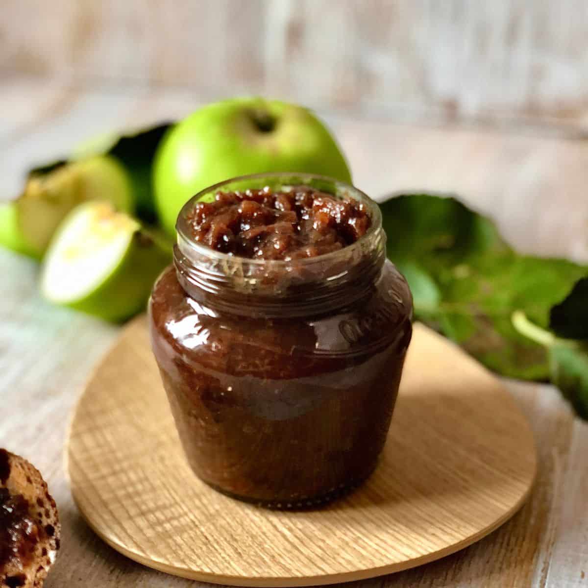 A small jar of spiced apple chutney.