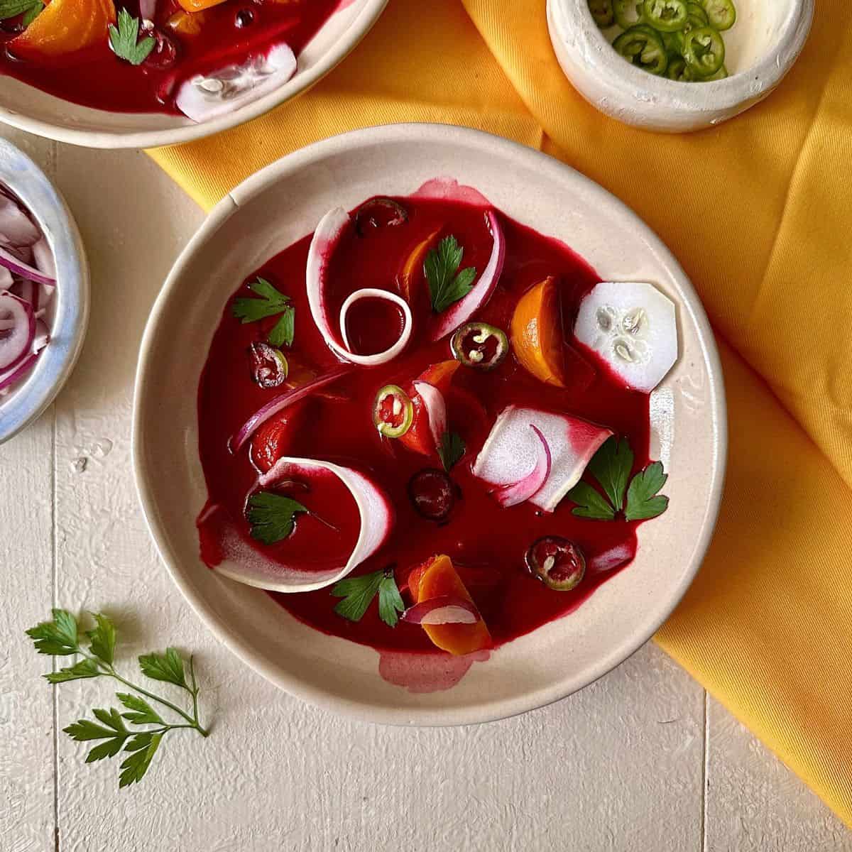 Beetroot aguachile in serving bowl